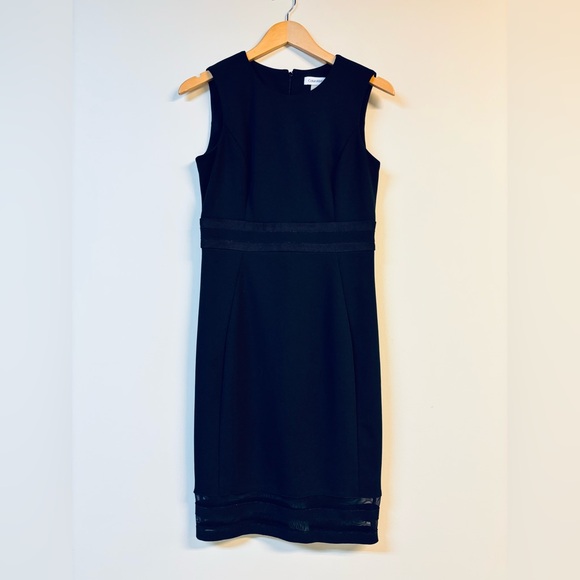 Calvin Klein Black Sleeveless Shift Dress Sheer Hem Size 4 - Picture 2 of 8
